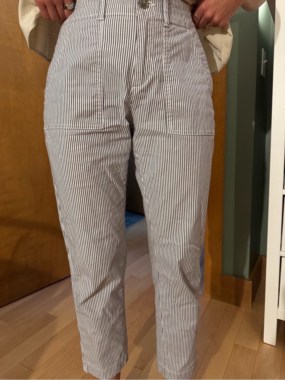 GAP Striped Girlfriend Khaki Pants - Navy & White